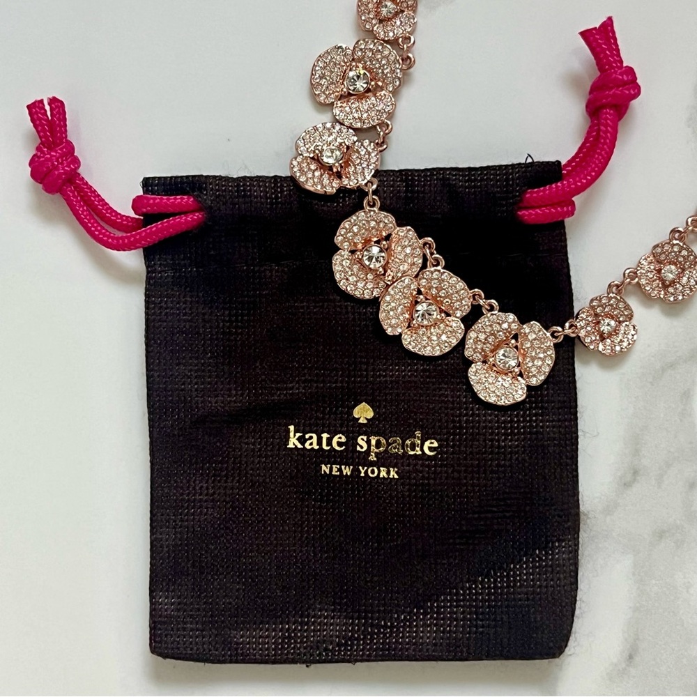 Kate Spade New York rose gold pave Disco Pansy Statement Necklace flower